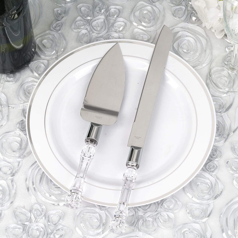 Knife and Server Crystal Handles Cake Serving Set - Silver with Clear PLTC_CLR_SERV