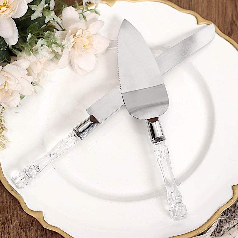 Knife and Server Crystal Handles Cake Serving Set - Silver with Clear PLTC_CLR_SERV