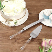 Knife and Server Crystal Handles Cake Serving Set - Silver with Clear PLTC_CLR_SERV