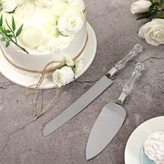 Knife and Server Crystal Handles Cake Serving Set - Silver with Clear PLTC_CLR_SERV
