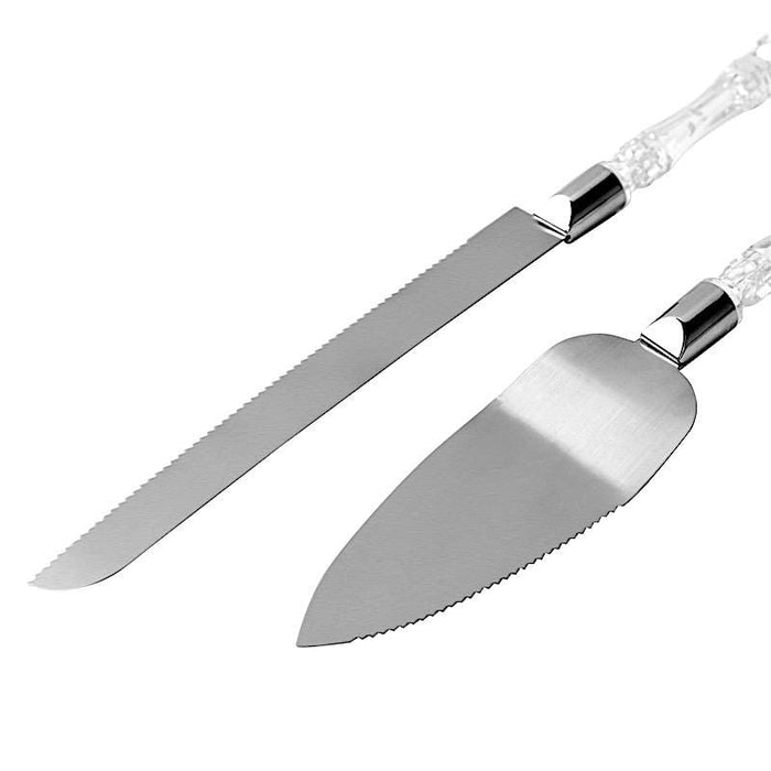 Knife and Server Crystal Handles Cake Serving Set - Silver with Clear PLTC_CLR_SERV