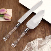 Knife and Server Crystal Handles Cake Serving Set - Silver with Clear PLTC_CLR_SERV
