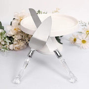 Knife and Server Crystal Handles Cake Serving Set - Silver with Clear PLTC_CLR_SERV
