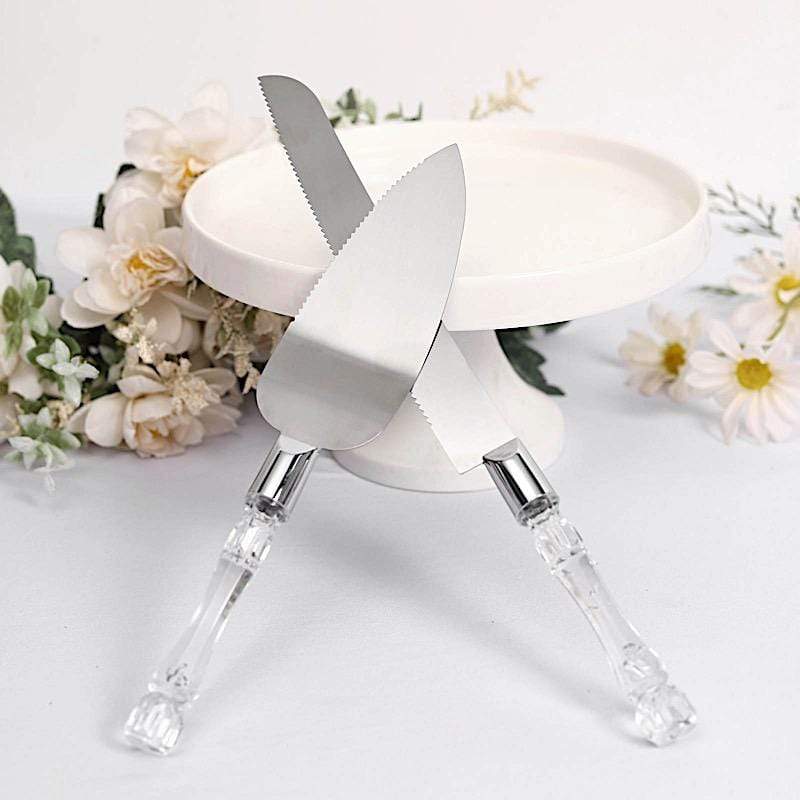Knife and Server Crystal Handles Cake Serving Set - Silver with Clear PLTC_CLR_SERV