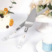 Knife and Server Crystal Handles Cake Serving Set - Silver with Clear PLTC_CLR_SERV