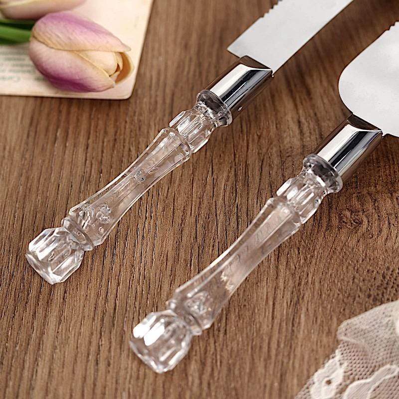 Knife and Server Crystal Handles Cake Serving Set - Silver with Clear PLTC_CLR_SERV
