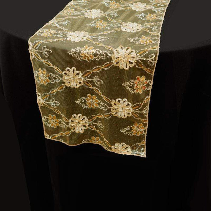 Lace Netting with Satin Flowers Table Runner