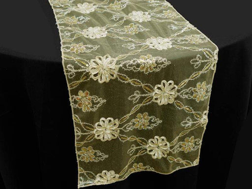 Lace Netting with Satin Flowers Table Runner RUN_26_CHMP