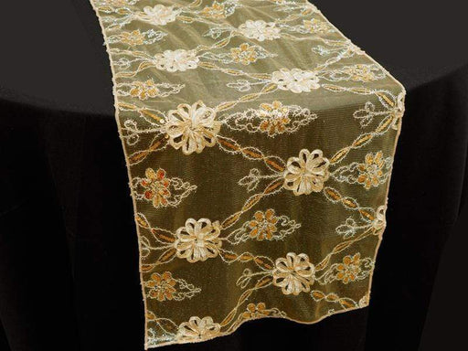 Lace Netting with Satin Flowers Table Runner RUN_26_GOLD