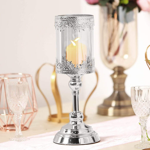 Lacy Trim Metal with Glass Candle Holder Centerpiece
