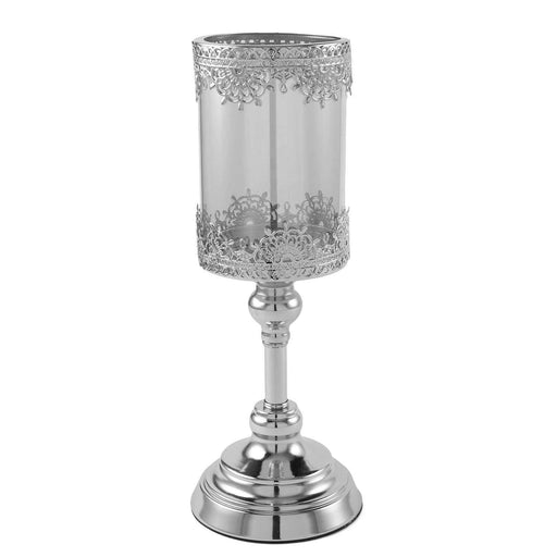 Lacy Trim Metal with Glass Candle Holder Centerpiece CHDLR_CAND_025_13_SILV