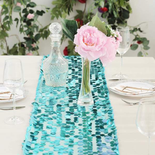 Large Payette Sequin Table Runner - Turquoise RUN_71_TURQ