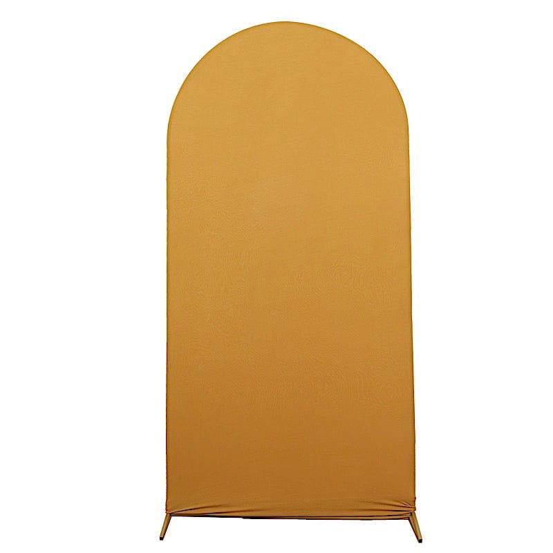 Matte Fitted Spandex Round Top Wedding Arch Backdrop Stand Cover IRON_STND06_SPX_L_GOLD