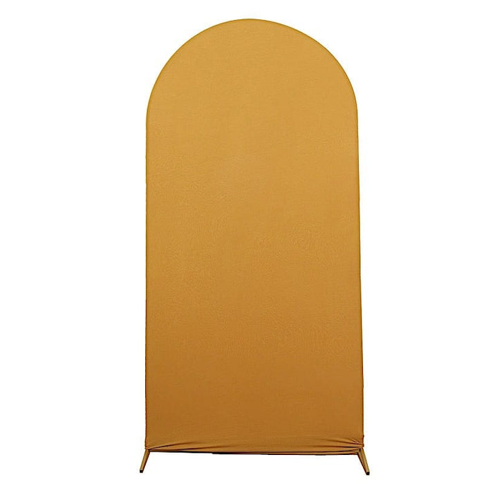 Matte Fitted Spandex Round Top Wedding Arch Backdrop Stand Cover IRON_STND06_SPX_L_GOLD