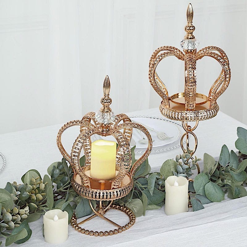 Metal Crown Spiral Pillar Stand Votive Candle Holder - Gold