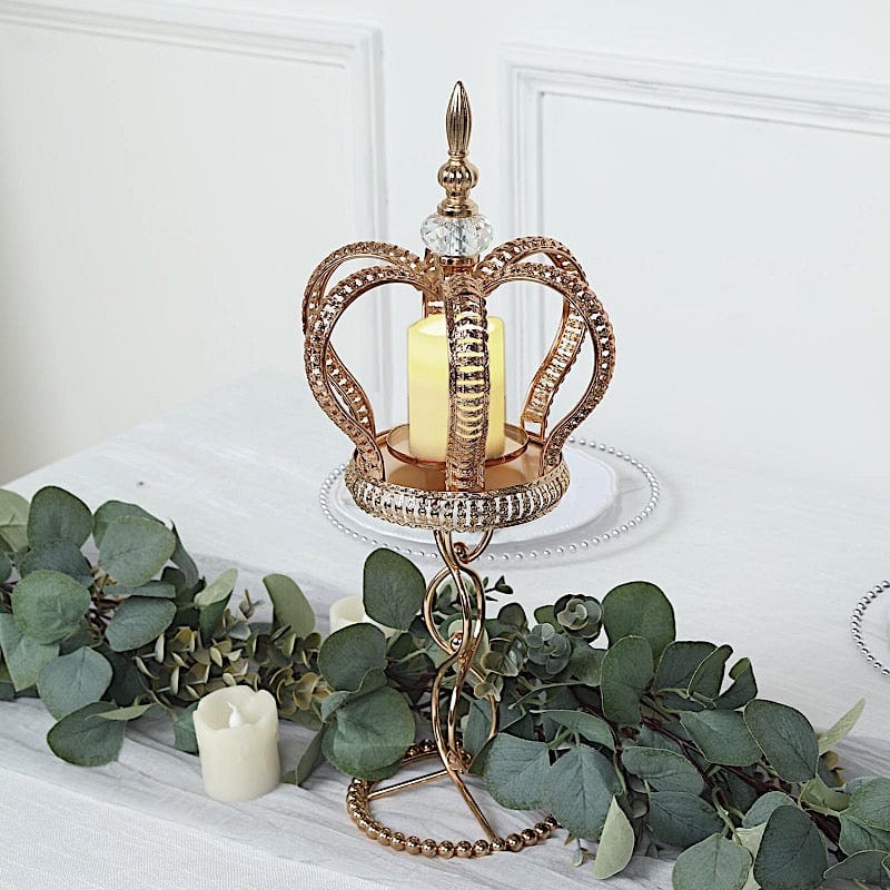 Metal Crown Spiral Pillar Stand Votive Candle Holder - Gold