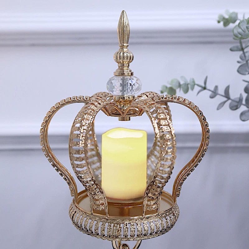 Metal Crown Spiral Pillar Stand Votive Candle Holder - Gold