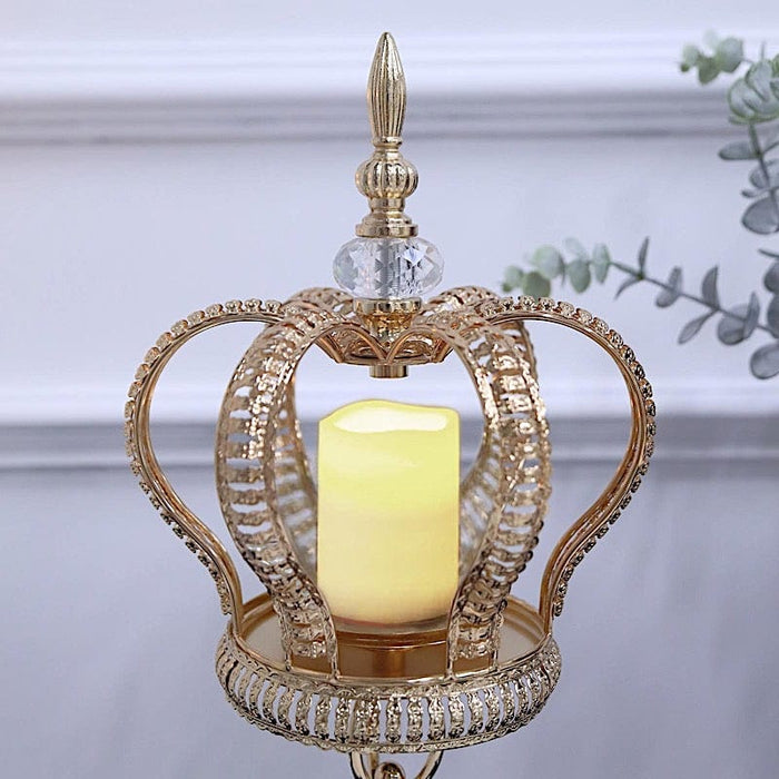 Metal Crown Spiral Pillar Stand Votive Candle Holder - Gold