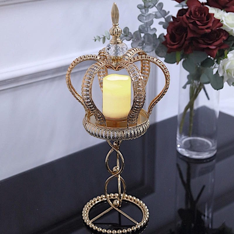Metal Crown Spiral Pillar Stand Votive Candle Holder - Gold