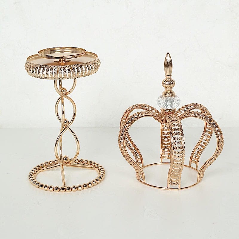 Metal Crown Spiral Pillar Stand Votive Candle Holder - Gold CHDLR_CAND_034_L_GOLD