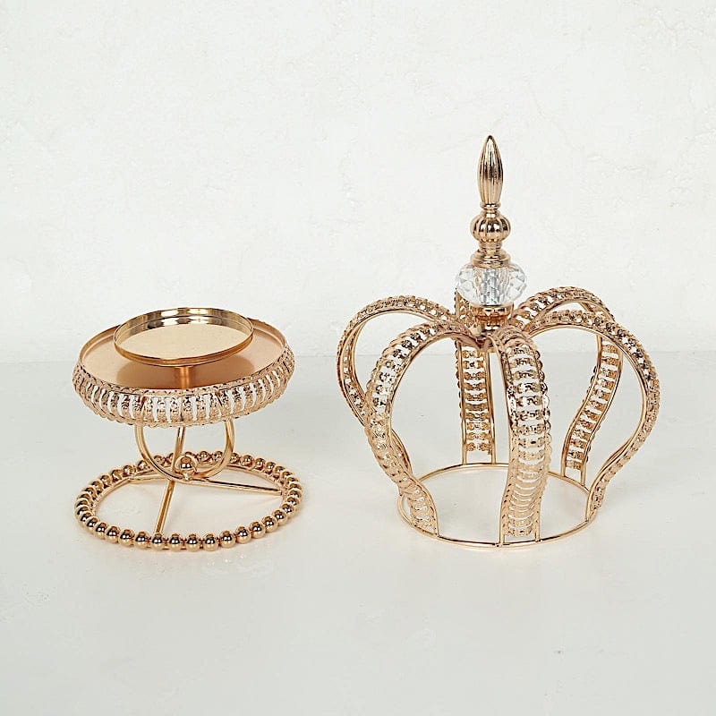 Metal Crown Spiral Pillar Stand Votive Candle Holder - Gold CHDLR_CAND_034_S_GOLD