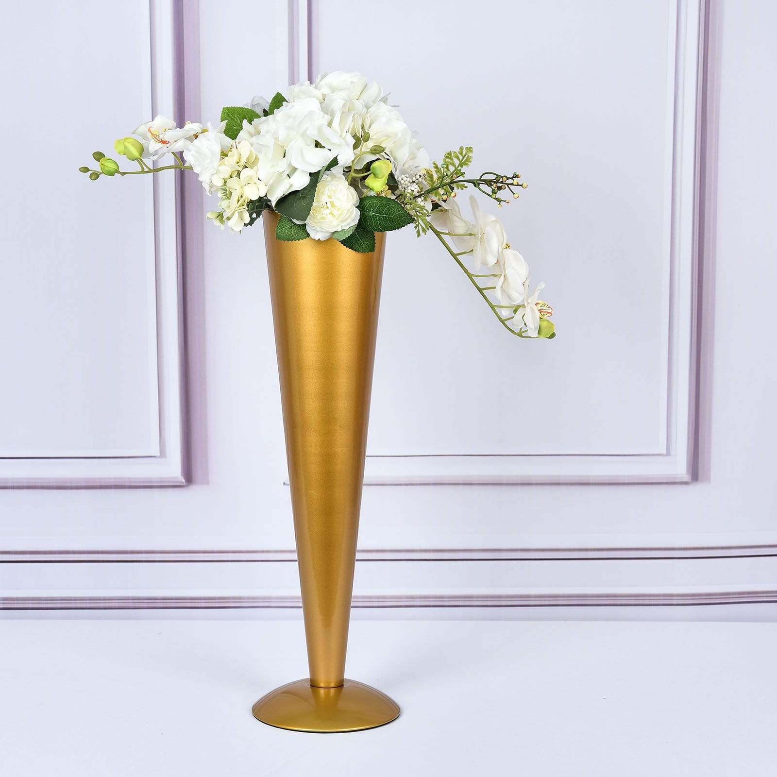 Metal Trumpet Wedding Flower Vase - Gold