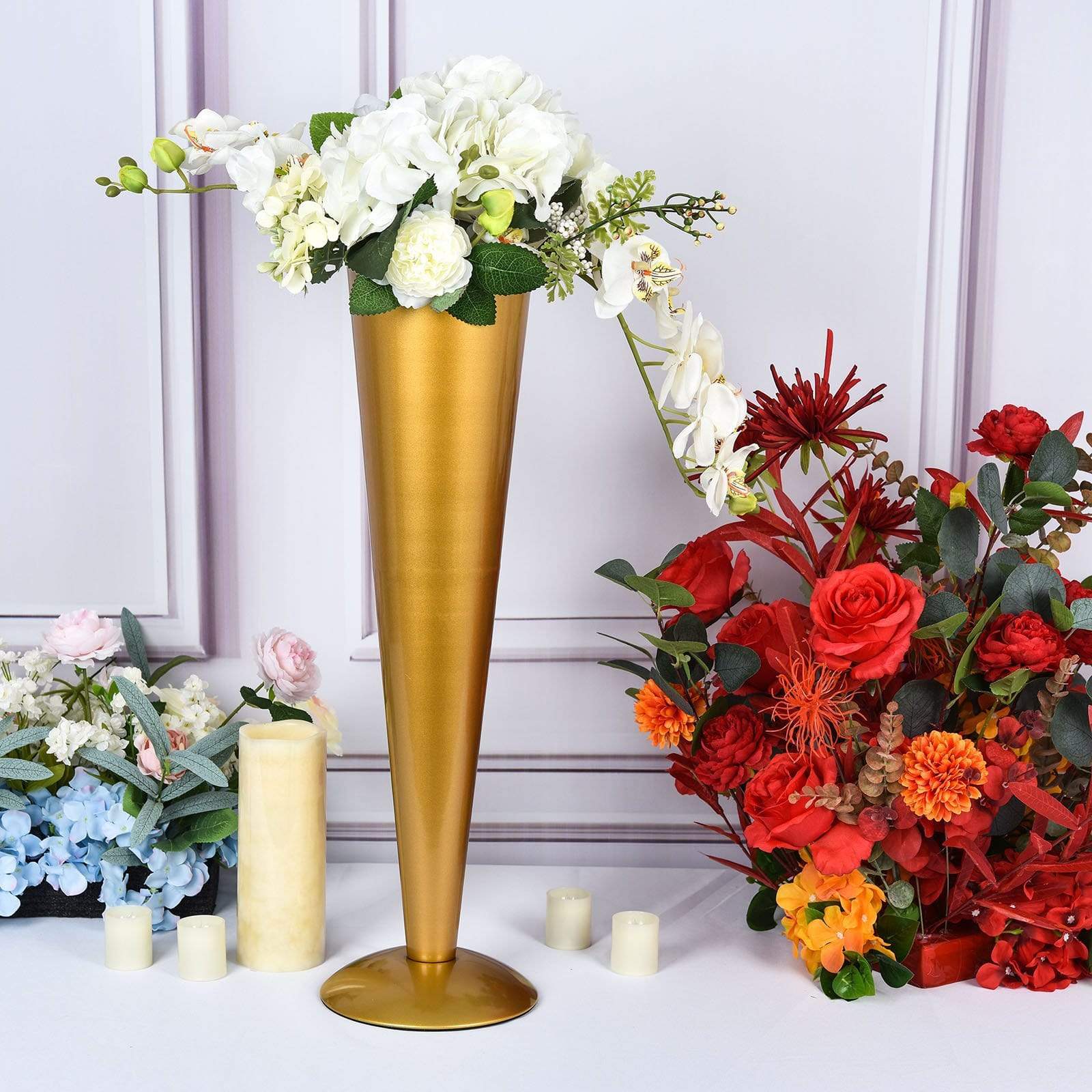 Metal Trumpet Wedding Flower Vase - Gold