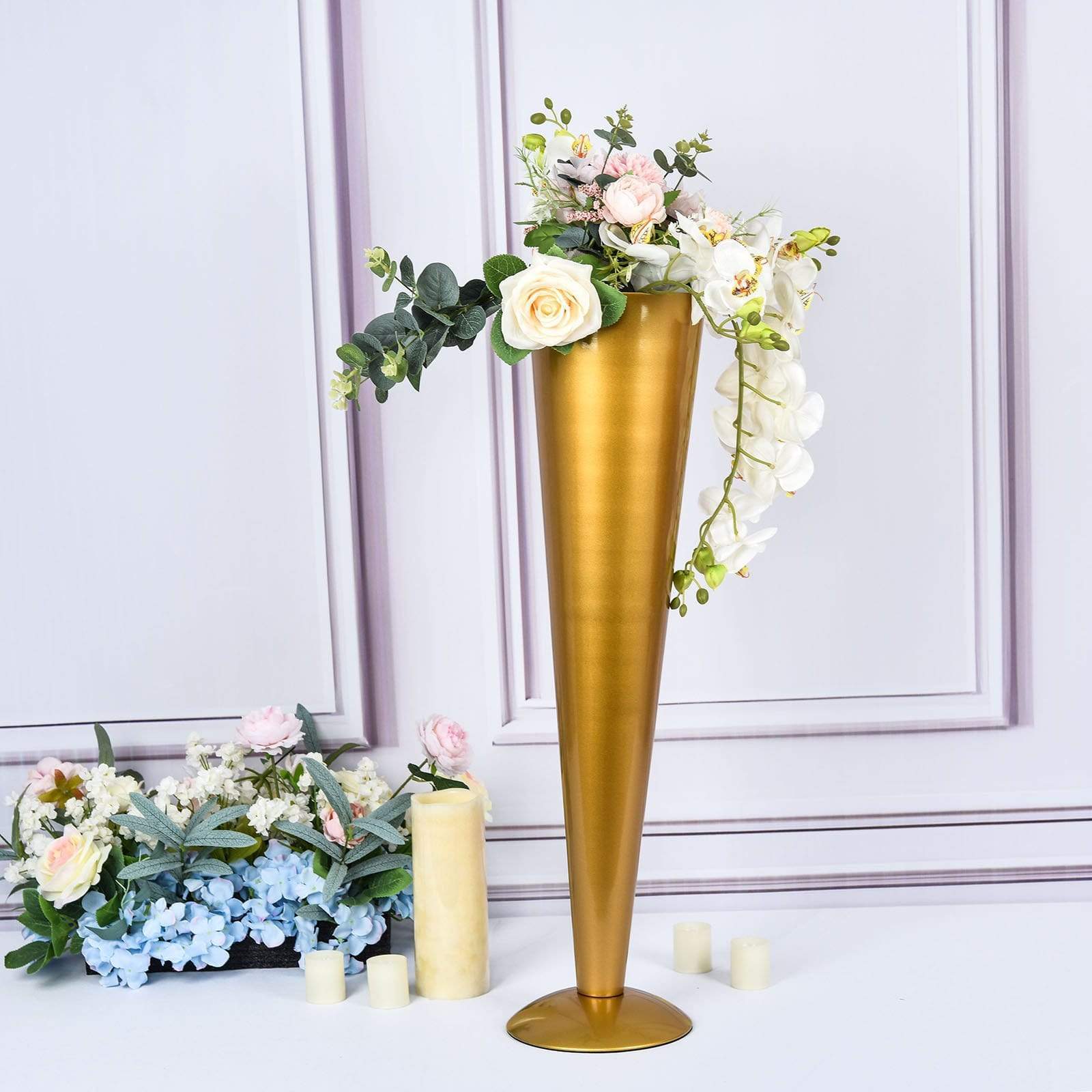 Metal Trumpet Wedding Flower Vase - Gold