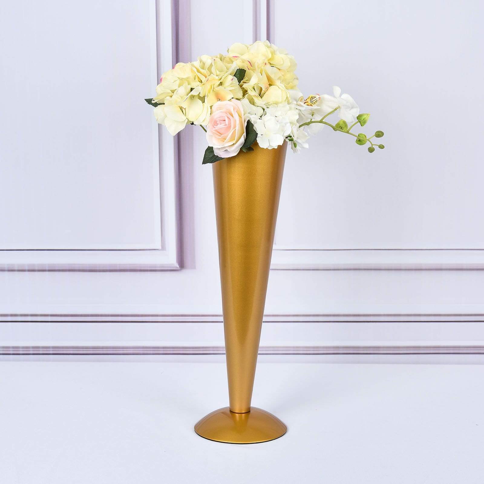 Metal Trumpet Wedding Flower Vase - Gold