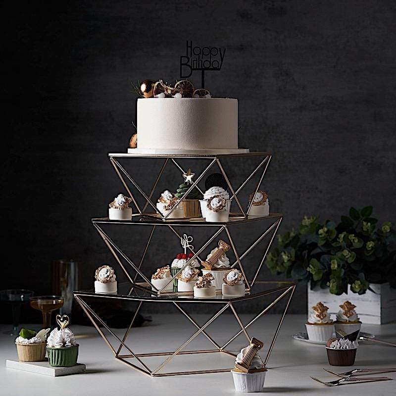 Metal with Glass Geometric Cake Stand Dessert Display
