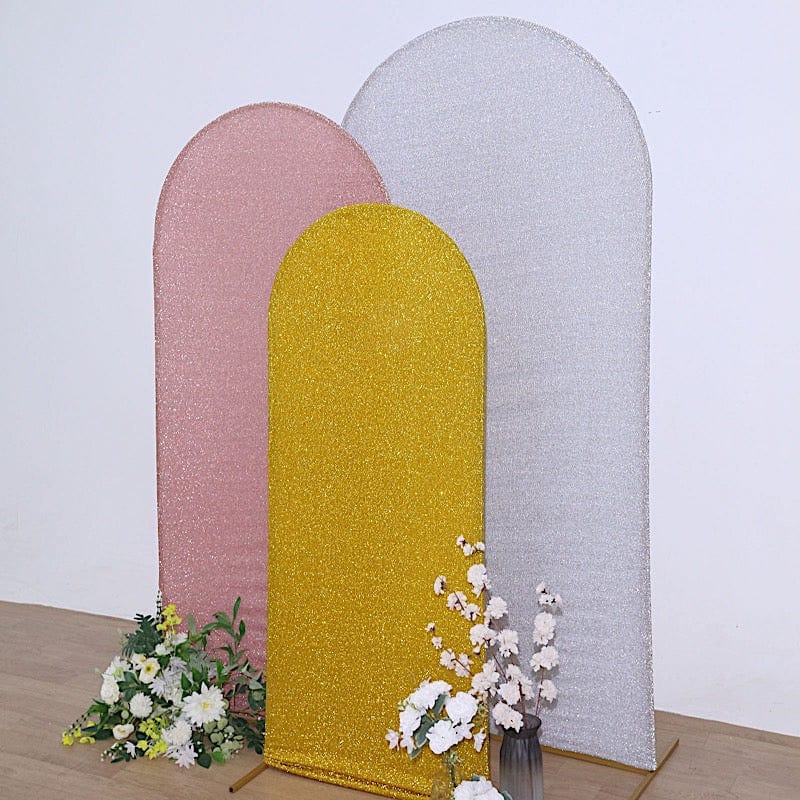 Metallic Fitted Spandex Round Top Wedding Arch Backdrop Stand Cover
