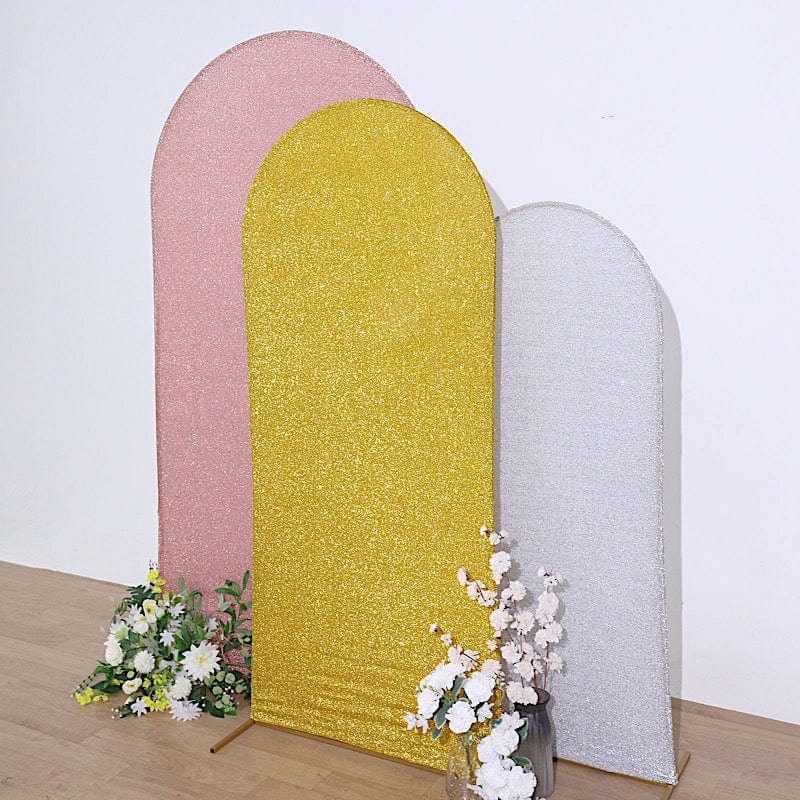 Metallic Fitted Spandex Round Top Wedding Arch Backdrop Stand Cover