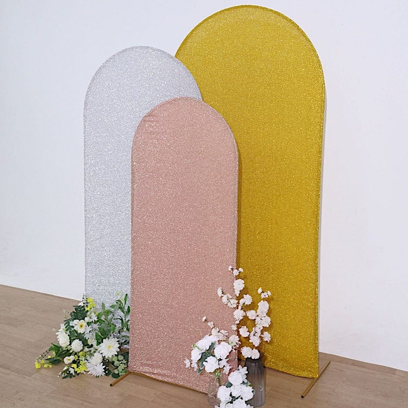 Metallic Fitted Spandex Round Top Wedding Arch Backdrop Stand Cover