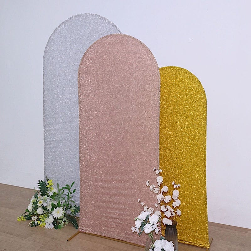 Metallic Fitted Spandex Round Top Wedding Arch Backdrop Stand Cover