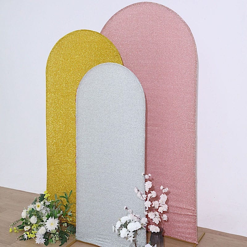 Metallic Fitted Spandex Round Top Wedding Arch Backdrop Stand Cover