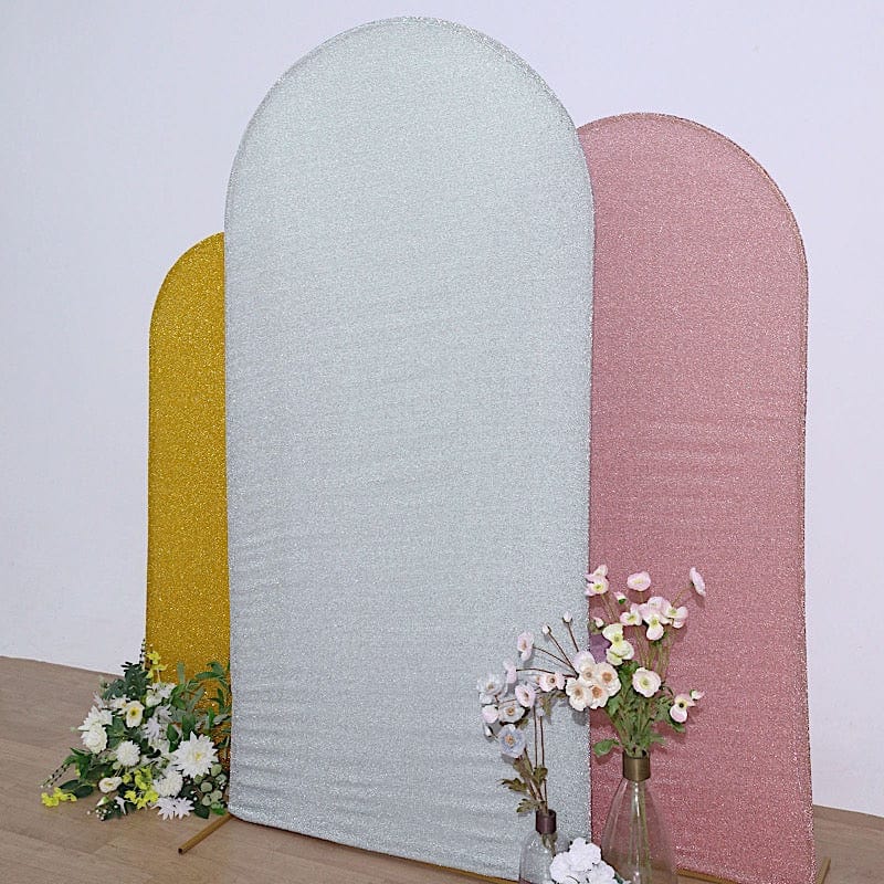 Metallic Fitted Spandex Round Top Wedding Arch Backdrop Stand Cover