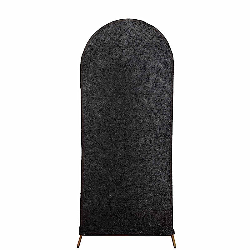 Metallic Fitted Spandex Round Top Wedding Arch Backdrop Stand Cover IRON_STND06_23_S_BLK