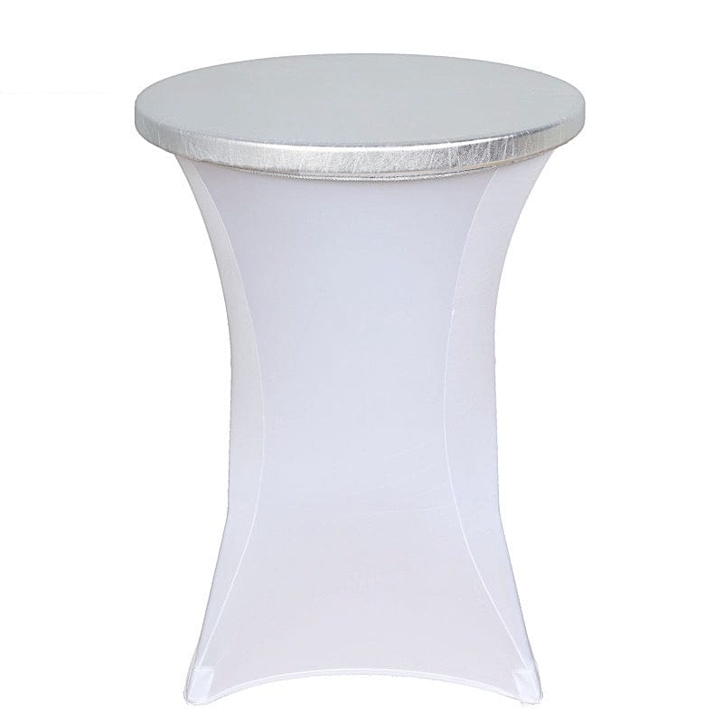 Metallic Spandex Fitted Round Cocktail Table Top Cover TAB_TCOCK_22_SILV