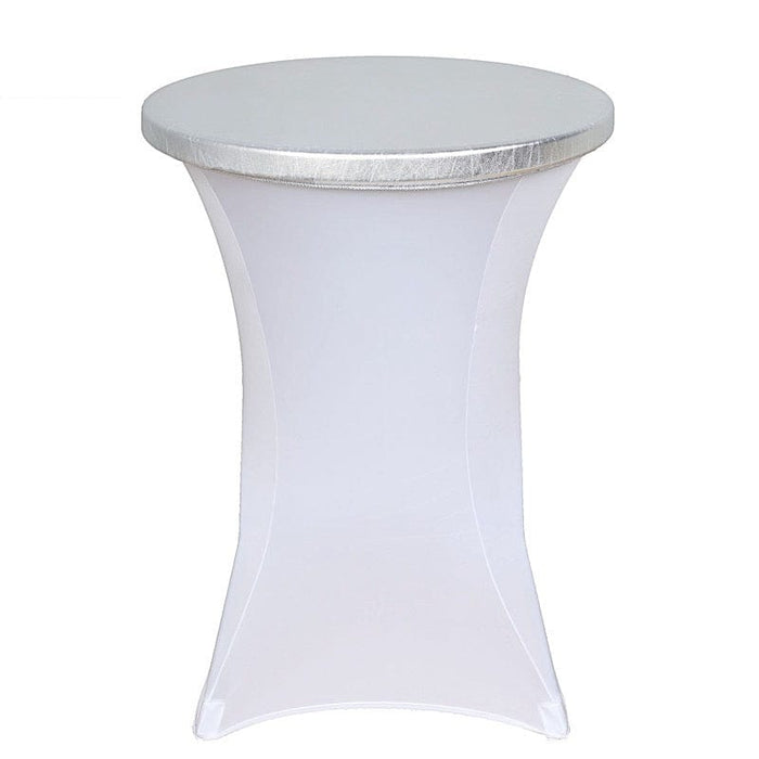 Metallic Spandex Fitted Round Cocktail Table Top Cover TAB_TCOCK_22_SILV