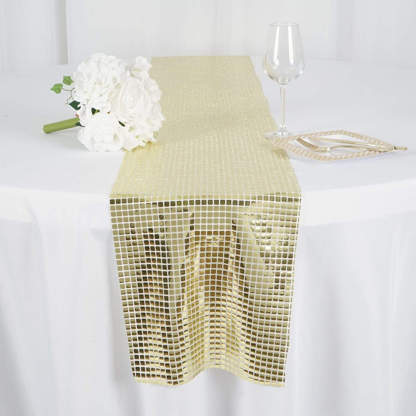12 x 108 inches Shiny Mirror Foil on Tulle Table Runners