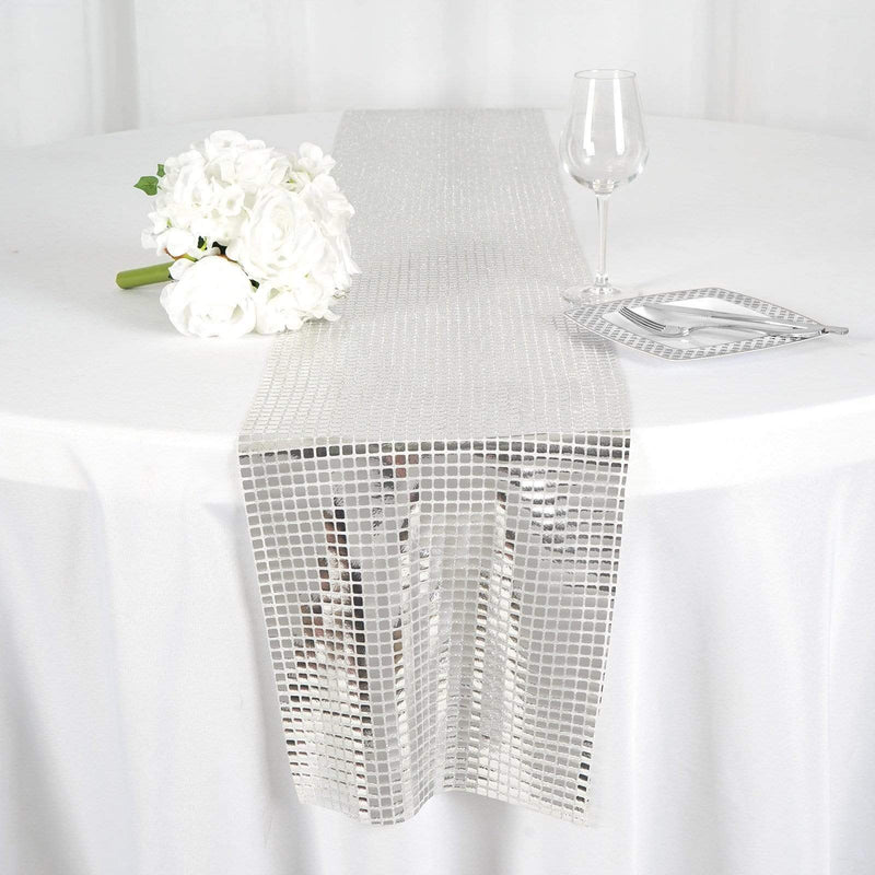 Mirror Foil on Tulle Table Runner RUN_25_SILV