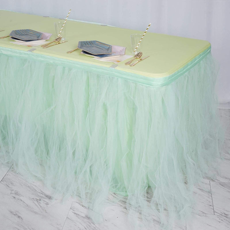 14 feet x 29" Multi Layers Tulle Table Skirt - Mint Green SKT_T01_MINT_14