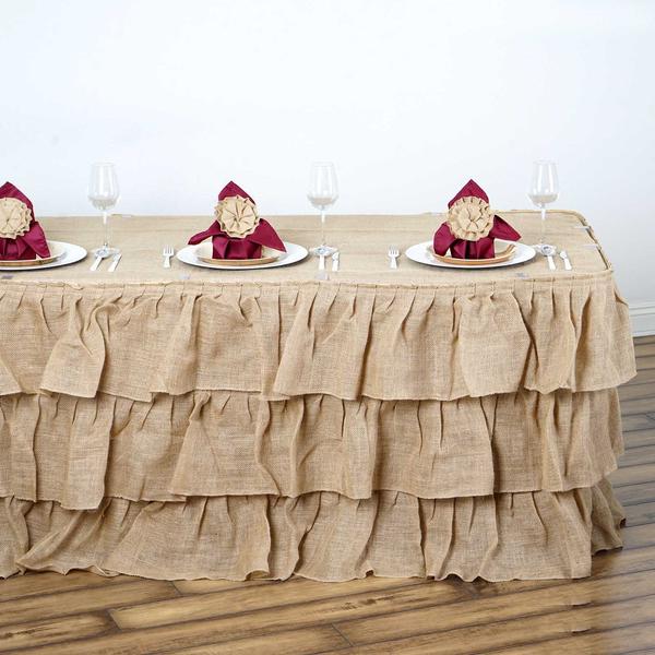 Natural Burlap Ruffled Table Skirt