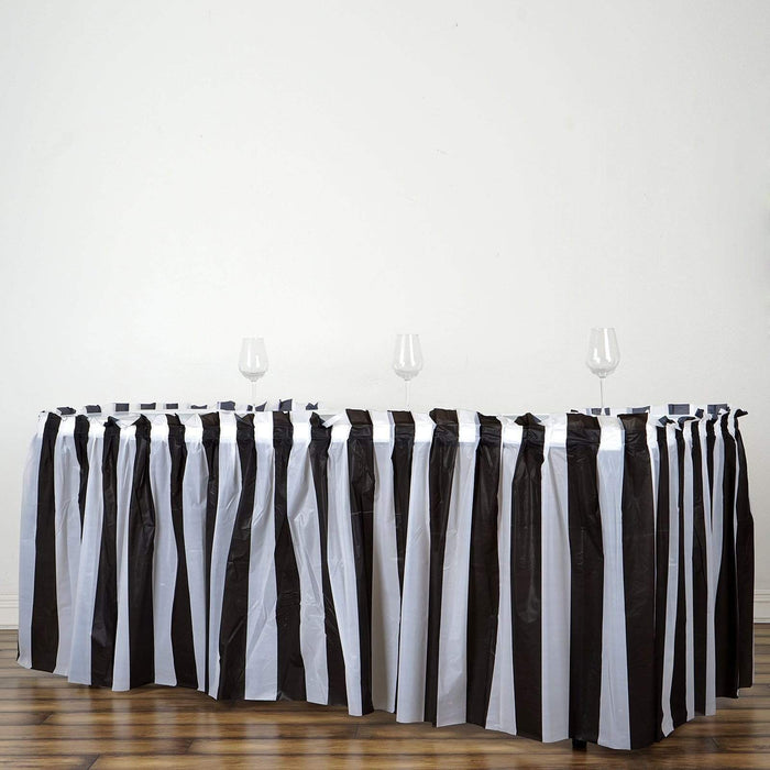 Plastic Stripe Disposable Table Skirt SKT_PVC_STP_BLK