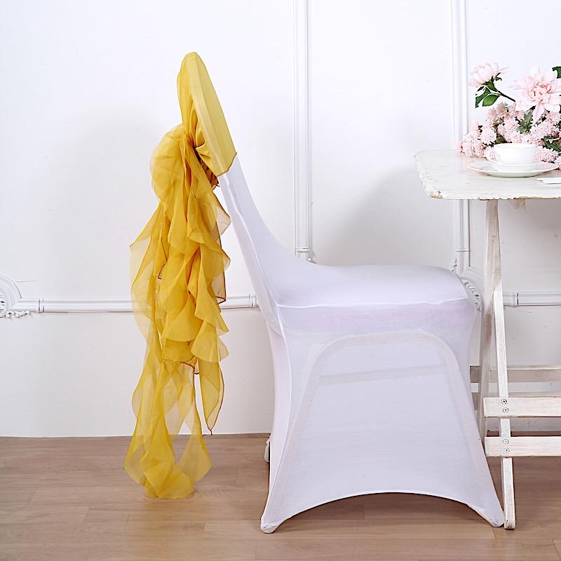 Premium Chair Cover with Curly Chiffon Ruffled Sashes