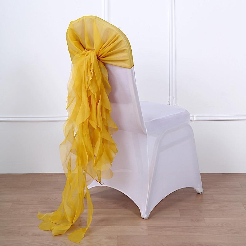 Premium Chair Cover with Curly Chiffon Ruffled Sashes