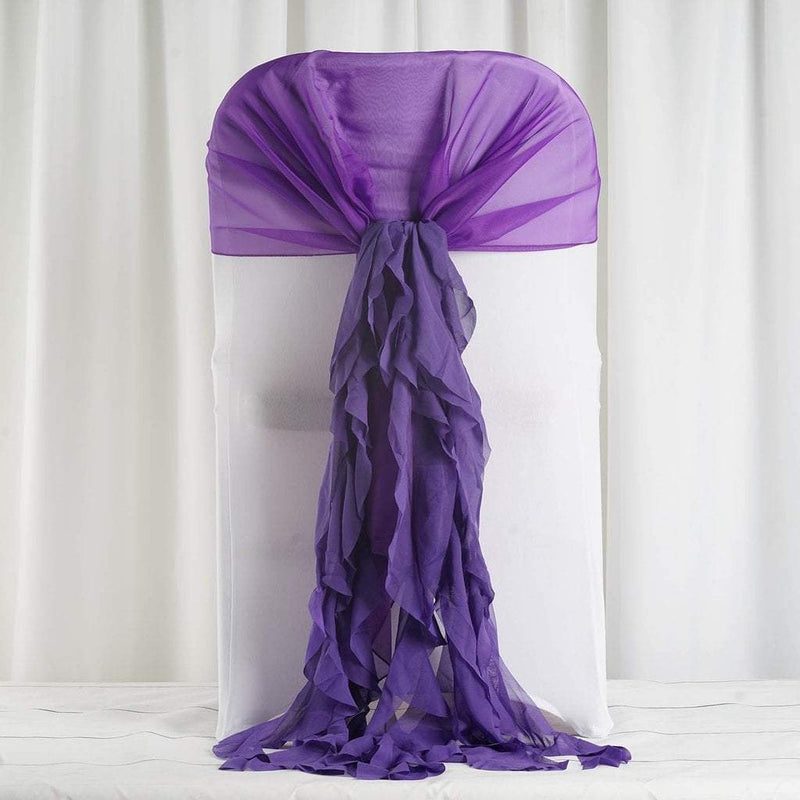 Premium Chair Cover with Curly Chiffon Ruffled Sashes