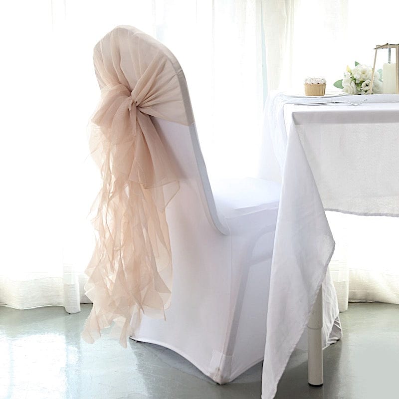 Premium Chair Cover with Curly Chiffon Ruffled Sashes
