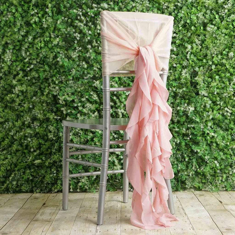 Premium Chair Cover with Curly Chiffon Ruffled Sashes SASH_2403_046