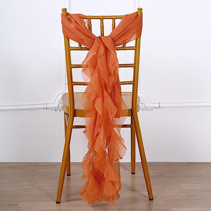 Premium Chair Cover with Curly Chiffon Ruffled Sashes SASH_2403_BRNT